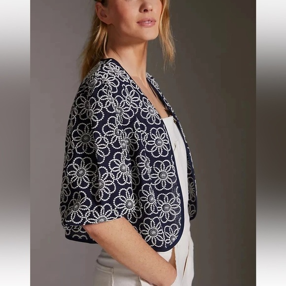 Anthropologie Maeve Embroidered Floral Open shrug Cardigan - One size - - Picture 1 of 14